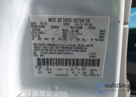 2010 Ford Escape Xlt z USA, uszkodzony, nr VIN 1FMCU0D72AKC41813